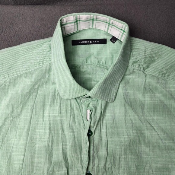 Hammer Made Shirt Mens L/XL 17 Green Short Sleeve Button Up Cotton Plaid Trim - Picture 3 of 11